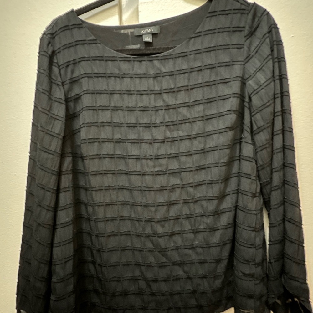 Alfani Gray Ribbed Long Sleeve Blouse